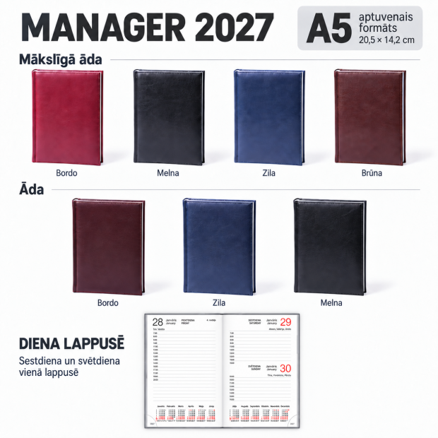 Plānotājs MANAGER 2027, A5, āda