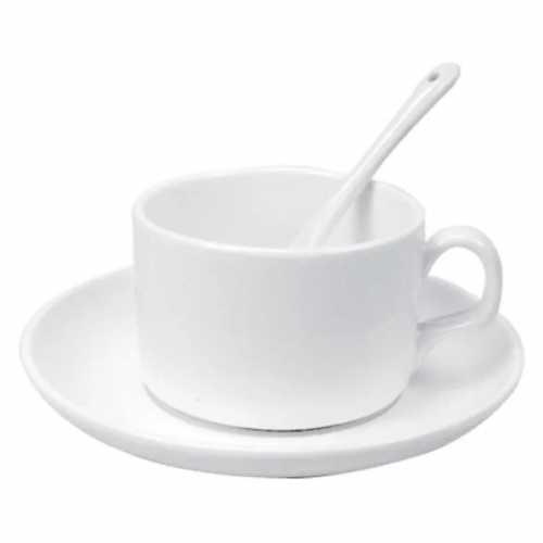 Krūze 150 ml ar apakštasīti un karotīti JAVA sublimācijas apdrukai (cena bez drukas)