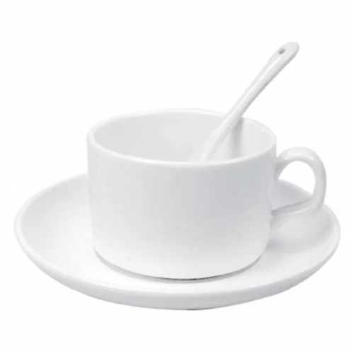Krūze 150 ml ar apakštasīti un karotīti JAVA sublimācijas apdrukai (cena bez drukas)