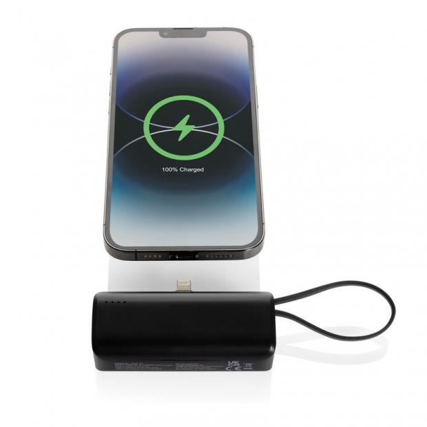 Kabatas izmēra jaudas banka 3000 mAh iOS savienotājs ar apdruku (cena bez logo)