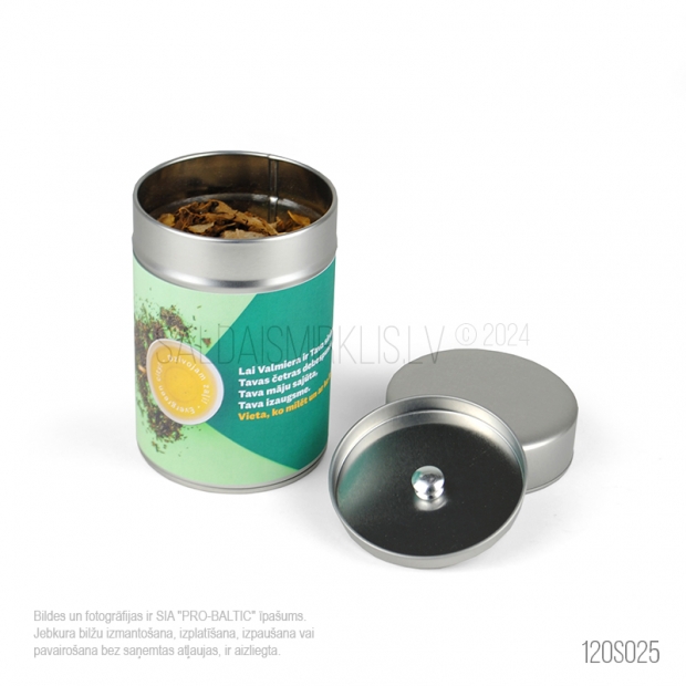 Tea in a metal box with custom design print
