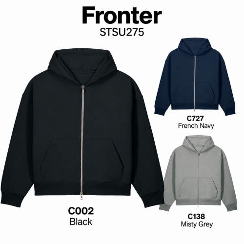 Fronter — unisex zip hoodie, 400 g/m²