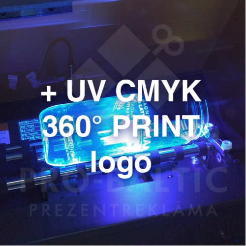+ logo UV CMYK apkārtdruku uz cilindriskām virsmām